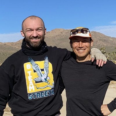 Ben Mackenzie and his friend Jef on a camping trip